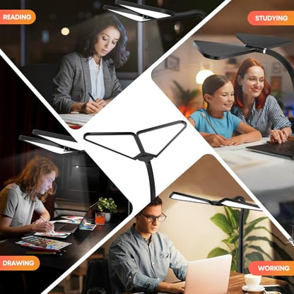AILBTON Ultra-Large Gooseneck Desk Lamp with Clamp| Dual-Source Super Bright LED Study Light with Flexible Arms, 5 Brightness & 4 Color Modes for Home Office/Reading - style: Fan-shaped Table Lamp