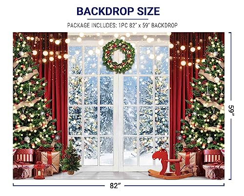 Allenjoy 82" x 59" Christmas Window Backdrop for Photography Winter Merry Xmas Tree Background Snow Holiday Photobooth Portrait Party Banner Festival Photo Studio Props Supplies - size: 82x59 in