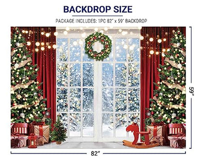 Allenjoy 82" x 59" Christmas Window Backdrop for Photography Winter Merry Xmas Tree Background Snow Holiday Photobooth Portrait Party Banner Festival Photo Studio Props Supplies - size: 82x59 in