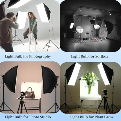 2 Pack 150W LED Soft Box Light, 2700-6500K Dimmable Color Temperatur Photography Light Bulb, E27 Lights Photography Photo Video Studio Lighting with Remote Control - size: LED 150W