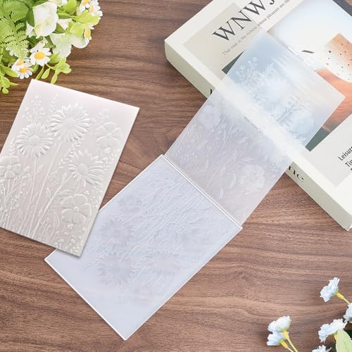 CRASPIRE Flower Embossing Folder 3D Embossed Folders White Plastic Vintage Floral Leaves Pattern Background Paper Machine Template Stencils for DIY Arts Craft Card Making Scrapbooking Decorations - style: Flowers and Leaves