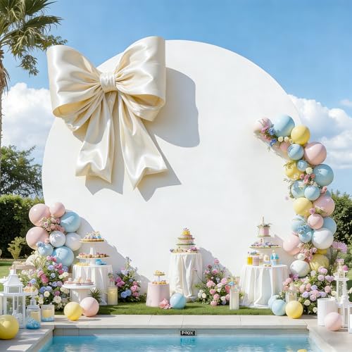 7.2 ft White Round Backdrop Cover, Adjustable 5 to 7.2 ft Wrinkle-Free Polyester Circle Arch Backdrop Stand, Foldable Background for Wedding, Birthday, Baby Show, Photography, Event - color: white