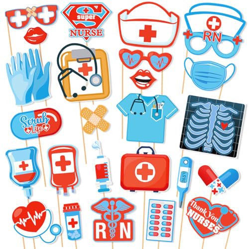 Nurse Graduation Party Decorations，Tumwisk 25PCS Nurse Graduation Photo Props, Nursing Appreciation Week Party Selfie Props - color: Nurse