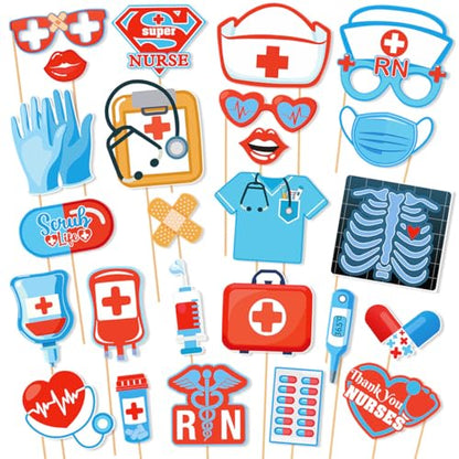 Nurse Graduation Party Decorations，Tumwisk 25PCS Nurse Graduation Photo Props, Nursing Appreciation Week Party Selfie Props - color: Nurse