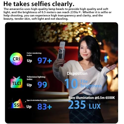 Magnetic Selfie Phone Light,Amaran Go Dual LED Light Source with Adjustable Mirror Light CCT 2700K-6500K,Rechargeable for Selfie,Makeup,Video Conference,TikTok,for iPhone & Android (Green) - color: Green
