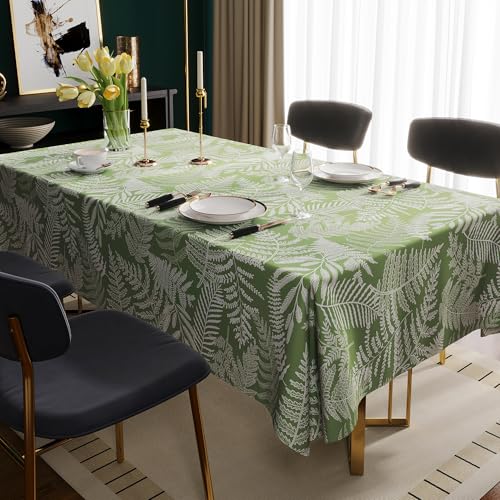 Rectangle Table Cloth,100% Waterproof Tablecloth Oil Proof Spill Proof Vinyl Table Cloth, Wipe Clean Plastic Table Cover for Dining, Camping, Indoor and Outdoor 52" x 70",Green Leaves - color: Green Leaves, size: 52" x 70" (Rectangular)