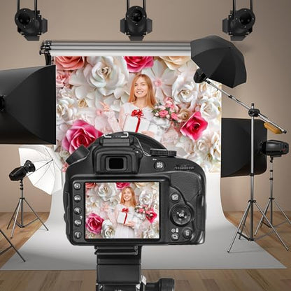9x6ft Pink and White Paper Flowers Background Photography Backdrop Paper Flower Wall Gorgeous Wedding Flower Backdrops Beautiful Bride Baby Newborn Kids Background Props Portraits Booth - size: 9x6ft