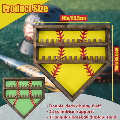 Baseball Championship Ring Display Case - 24 Post Sports Medal Wall Mount Box for Men and Boys (Green) - color: Green