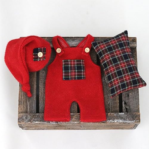 Christmas Newborn Baby Photo Shoot Props Outfits Crochet Clothes Santa Claus Red Hat Pants Photography Props - color: Red D