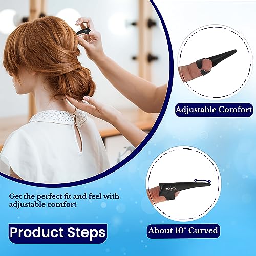 Beauty & Crafts 2PC Pro Hair Parting & Sectioning Rings-Stainless Steel Finger Tool for Precise Hair Styling and Extension Installations - Straight & 1 Curved Ring with Carrying Box (Black) - color: Ring Black