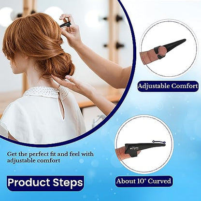 Beauty & Crafts 2PC Pro Hair Parting & Sectioning Rings-Stainless Steel Finger Tool for Precise Hair Styling and Extension Installations - Straight & 1 Curved Ring with Carrying Box (Black) - color: Ring Black