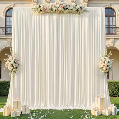 50x14ft Ivory Backdrop Curtain for Party, 10 Panels Wrinkle Free 14 Foot Long Polyester Photo Backdrop Drapes Photography Background for Wedding Birthday Gathing - color: Ivory, size: 5ft(W)x14ft(H),10panels