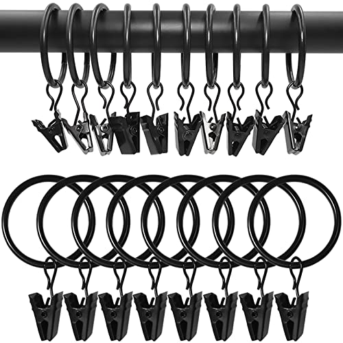 WeeksEight 100 Pack Black Curtain Rings with Clips, Curtain Hooks Hangers Clip Rings for Hanging Drapes Bows Hat, Drapery Rings 1.26 in I D, Fits up to 1 in Diameter Curtain Rod. - color: Black, size: 1.26" I D Set of 100