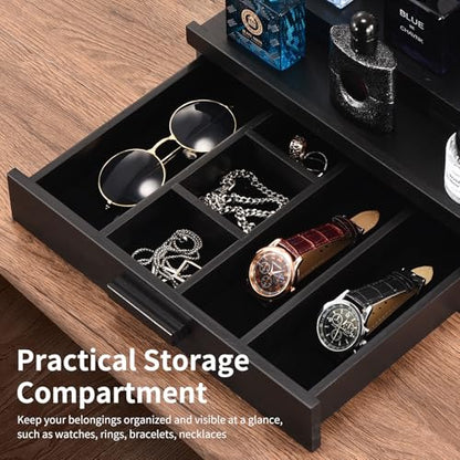 Perfume Organizer for Men, 4 Tier Wood Perfume Display Stand with Velvet Lining Drawer and Hidden Compartment for Watch,Jewelry,Perfume Display Risers,A Gift for Men (Black) - style: 4 Tier - Black