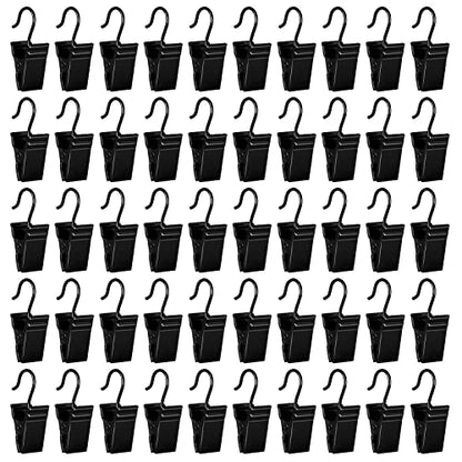 HOOSUN 50 Pack Stainless Steel Clip Hooks for Hanging,S Hook with Clip for Hanging Outdoor String Lights,Metal Christmas Lights Clips Hangers,Curtain Hooks,Picture Clips with Hook,Small Photo Clip - color: 50 Pack Black