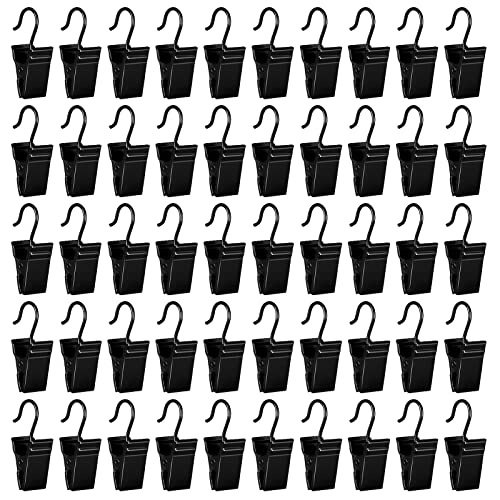 HOOSUN 50 Pack Stainless Steel Clip Hooks for Hanging,S Hook with Clip for Hanging Outdoor String Lights,Metal Christmas Lights Clips Hangers,Curtain Hooks,Picture Clips with Hook,Small Photo Clip - color: 50 Pack Black