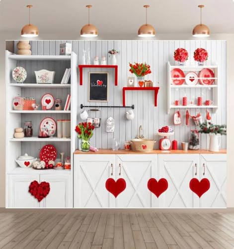8x6 feet Valentine's Day Photography Backdrop White Wall Cupboard Kitchen Cooking red Rose Love Mood Moody Studio Background Photo Studio Props - size: 8x6ft