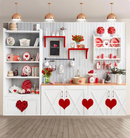 5x3 feet Valentine's Day Photography Backdrop White Wall Cupboard Kitchen Cooking red Rose Love Mood Moody Studio Background Photo Studio Props - size: 5x3ft