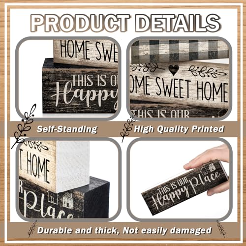 Moucuny 4 Pcs Farmhouse Kitchen Decor Black and White Farmhouse Tiered Tray Decor Home Sweet Home Centerpiece Wooden Heart Rustic Valentines Day Block Sign for Kitchen Shelf Valentines Gift Decoration - style: Black and White Heart