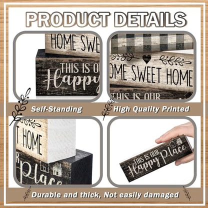 Moucuny 4 Pcs Farmhouse Kitchen Decor Black and White Farmhouse Tiered Tray Decor Home Sweet Home Centerpiece Wooden Heart Rustic Valentines Day Block Sign for Kitchen Shelf Valentines Gift Decoration - style: Black and White Heart