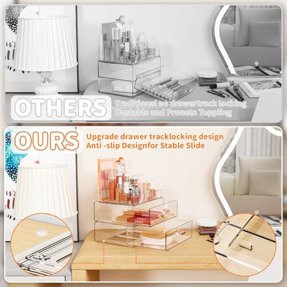Yieach Clear Acrylic Makeup Organizers Countertop for Dresser,Desk,Bathroom Vanity,3 Tier Stackable Make up Holders and Makeup Cabinet,Tiered Cosmetic Storage and Make up Containers for Palette,Brush - size: 2 Drawers