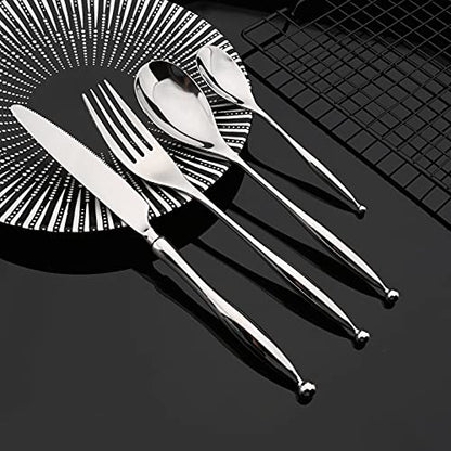 JASHII Silverware, Luxury Royal 16 Pieces 18/10 Stainless Steel Steak Knife and Spoon Fork Flatware Utensils Set Service for 4, Simple Look, Modern Design, Dishwasher Safe