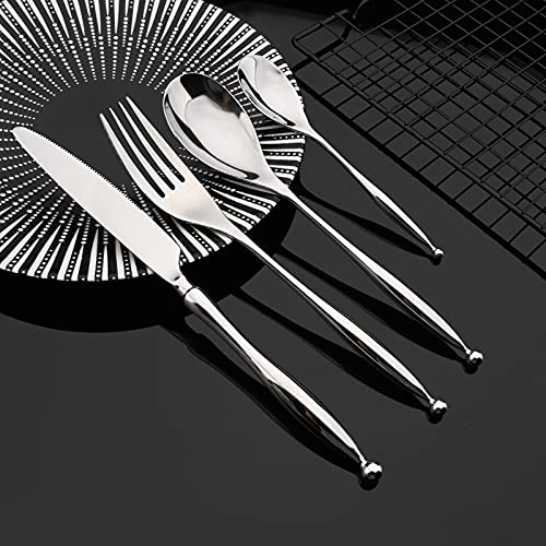 JASHII Silverware, Luxury Royal 16 Pieces 18/10 Stainless Steel Steak Knife and Spoon Fork Flatware Utensils Set Service for 4, Simple Look, Modern Design, Dishwasher Safe