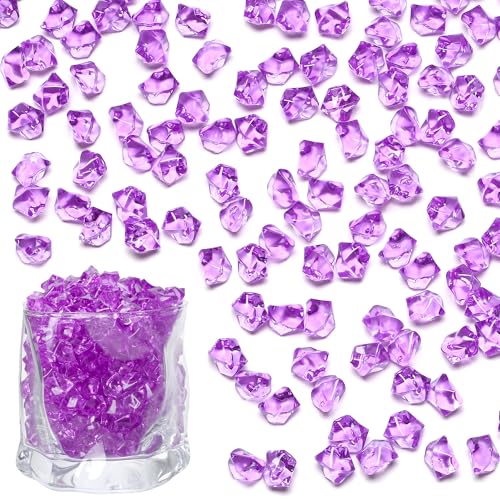 LAIDANLA 500PCS Purple Acrylic Gems Vase Fillers Fake Ice Cubes Plastic Diamonds Fake Crushed Rocks for Centerpiece DIY Party Table Scatter Prop Wedding Decoration Accessories - color: Purple