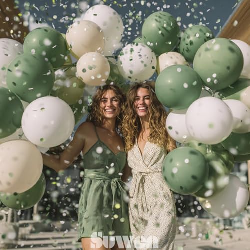 SUWEN Sage Green Balloons 60Pcs,12 inch Olive Green Sand White Latex Balloons for Boho Neutral Birthday Bridal Wedding Engagement Shower Party Decorations - color: Sage Greeen