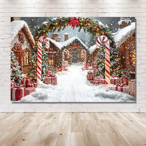 AIBIIN 8x6ft Winter Christmas Village Backdrop Snowy Candy Cane Lane with Christmas Trees Winter Wonderland Holiday Photography Background for Birthday Party Baby Shower Vinyl Studio Props - color: Christmas Village, size: 8x6ft