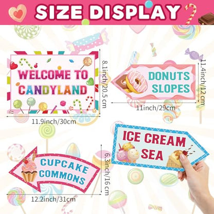 20 Pieces Candyland Decorations Welcome to Candyland Signs Candy Party Decorations for Kids Girls Candy Land Themed Birthday Party Halloween Christmas Trunk or Treat Car Decorations - style: Candyland