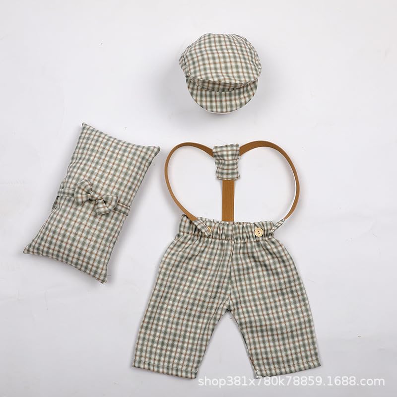 Newborn Baby Boy Suspender Pants Photo Outfits Gentleman Photography Outfit Girl - color: Khaki2