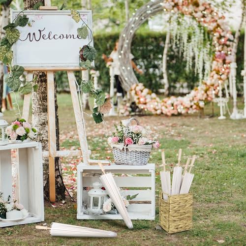 Aodaer 6 Pieces Wedding Paper Umbrella 23.6 Inch White Decorative Chinese Japanese Parasol Umbrella Crafts Vintage DIY Painting Decor Paper Wedding Favor for Photography Props Bridal Party - color: White