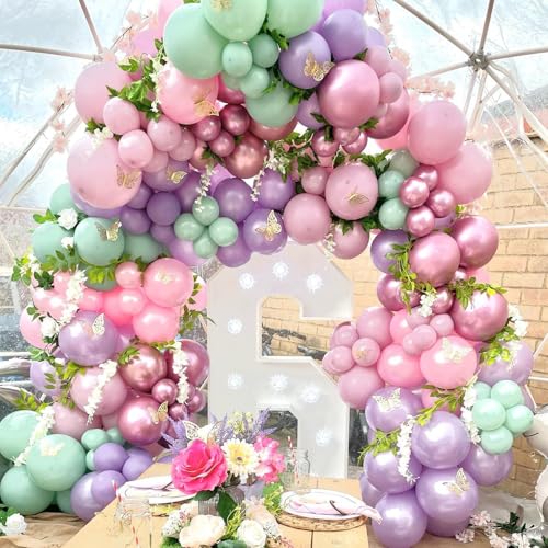 Double Pearl Purple Stuffed Balloons Different Size 115Pcs 5/10/12/18" Light Purple Balloon Arch Kit for Princess Birthday Baby Shower Bridal Shower Engagement Ocean Sea Frozen Theme Party - color: Pearl Purple