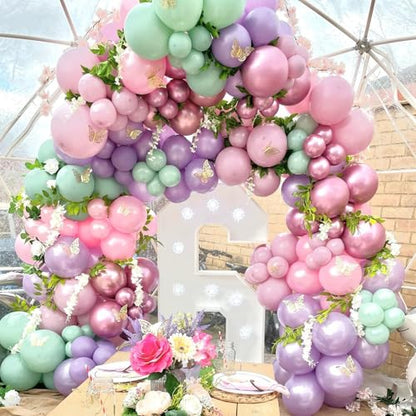 Double Pearl Purple Stuffed Balloons Different Size 115Pcs 5/10/12/18" Light Purple Balloon Arch Kit for Princess Birthday Baby Shower Bridal Shower Engagement Ocean Sea Frozen Theme Party - color: Pearl Purple