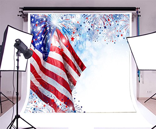 AOFOTO 6x6ft American Flag with Fireworks Backdrop 4 July Independence Day Photography Background Stars and Stripes USA Patriotic National Celebration Veteran Holiday Memorial Day Photo Studio Props - size: 6x6ft