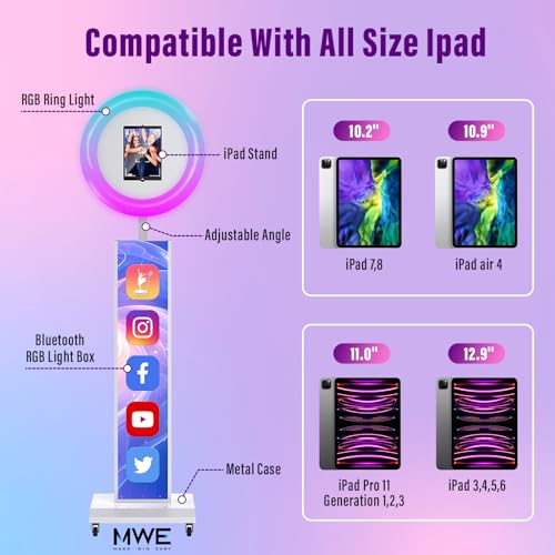 JIYANG Portable Photo Booth Compatible with Any Ipad,Photo Booth Stand Shell with ChackTok PhotoBooth VIP Member and Flight Case,Free Custom Logo,Perfect for Parties,Wedding and Events(White) - color: White, size: Flight Case