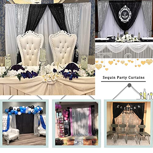 Sequin Backdrop Curtains 2FTx8FT 4 Panels Glitter Drapes Sparkly Photography Background for Wedding Birthday Party Bridal Baby Shower (Silver x 2+Black x 2) - color: Silver and Black, size: 2FTx8FT-4PCS