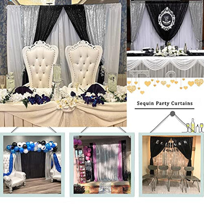 Sequin Backdrop Curtains 2FTx8FT 4 Panels Glitter Drapes Sparkly Photography Background for Wedding Birthday Party Bridal Baby Shower (Silver x 2+Black x 2) - color: Silver and Black, size: 2FTx8FT-4PCS
