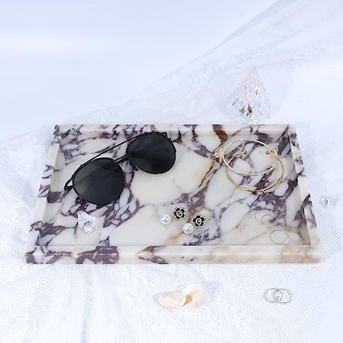 Real Luxurious Natural Marble Vanity Tray Genuine Marble/Stone Storage Tray for Home Decor Bathroom/Kitchen/Vanity/Dresser Non-Resin/Non-Ceramic - color: Engraving Tray-purple, size: 12" x 8" x 0.6"