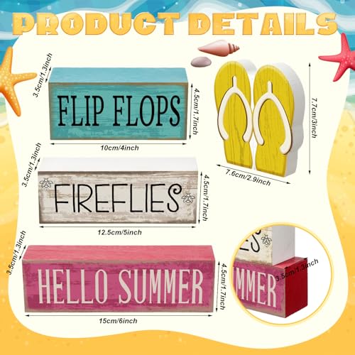 Yuntau 4 Pcs Summer Table Decorations Wooden Sign Flip Flops Table Centerpiece Summer Tiered Tray Decor Decorative Faux Book Stack Block for Coffee Fireplace Mantel Floating Shelf Hawaii - style: Flip Flops