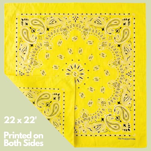 The Peacock Crew Premium Soft Cotton Bandanas Pack for Men and Women Paisley 22 x 22 inches - color: Pack of 10 Magic Yellow