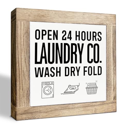 Open 24 Hours Laundry Co. Sign, Laundry Room Sign, Rustic Farmhouse Tabletop Decor for Home Bathroom, Funny Washing Room Wall Art Signs, Decorative Wooden Plaque Signs - color: Color13