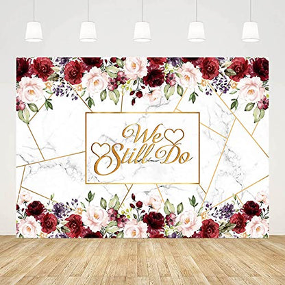 AIBIIN 7x5ft We Still Do Backdrop for Wedding Anniversary Party Photography Background White Marble Rose Gold Red Flowers Romantic Wedding Anniversary Decorations Photo Props - size: 7X5ft