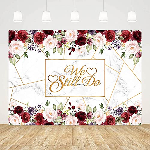 AIBIIN 7x5ft We Still Do Backdrop for Wedding Anniversary Party Photography Background White Marble Rose Gold Red Flowers Romantic Wedding Anniversary Decorations Photo Props - size: 7X5ft