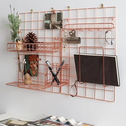 Metal Mesh Wall Grid Panel for Photo Display,Message Board,Size: 17.5" x 11.8",Pack of 2 (Rose Gold) - color: Rose Gold