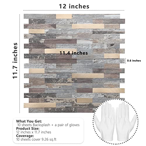 STICKGOO Peel and Stick Backsplash, PVC Wall Tiles Stick on Backsplash for Kitchen(10 Sheets, Distressed Wood with Metal Gold) - color: Distressed Wood with Metal Gold
