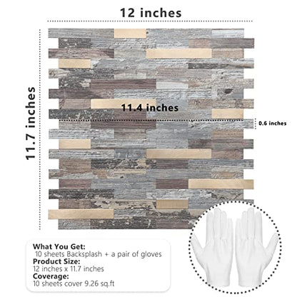 STICKGOO Peel and Stick Backsplash, PVC Wall Tiles Stick on Backsplash for Kitchen(10 Sheets, Distressed Wood with Metal Gold) - color: Distressed Wood with Metal Gold