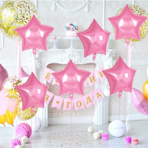 20 Pcs Star Balloons,18 Inch Pink Star Foil Balloons,Stars Shaped Balloon Mylar Helium Balloon for Birthday Party Anniversary Wedding Baby Shower Decorations (Pink) - color: 18inch-pink