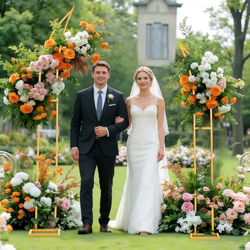 Wedding Flower Arch Stand Kit, 6.9FT & 6.2FT Balloon Moon Arch Backdrop Stand Metal Half Gold for Wedding Proposal Anniversary Bridal Shower Background Stand Party Decorations Indoor & Outdoor